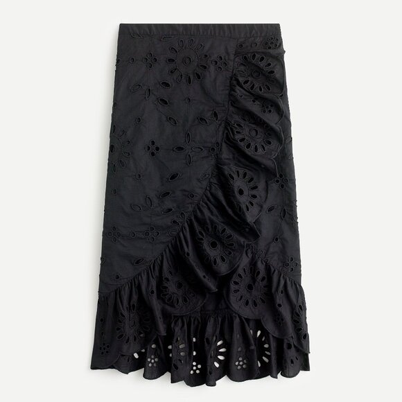 J. Crew Black Ruffle-Front Eyelet Skirt - size S - NWT - Picture 1 of 8